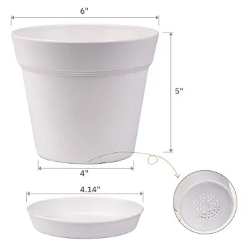 Homenote Pots for Plants, 15 Pack 6 Inch Plastic Planters with Multiple Drainage Holes and Trays,Plant Pots for All Home Garden Flowers Succulents (White)
