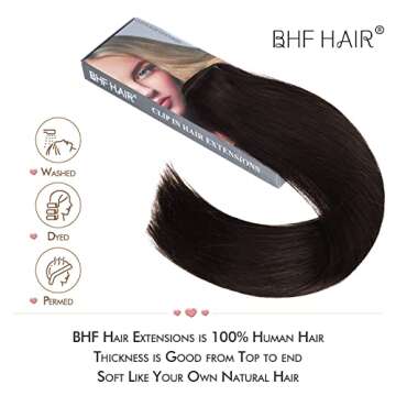 14"Remy Human Hair Clip in Extensions for Women Thick to Ends Dark Brown(#2) 6Pieces 70grams/2.45oz