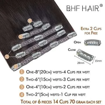 14"Remy Human Hair Clip in Extensions for Women Thick to Ends Dark Brown(#2) 6Pieces 70grams/2.45oz