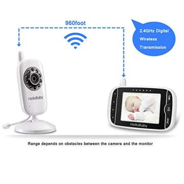 HelloBaby 3.2 Inch Video Baby Monitor with Night Vision & Temperature Sensor, Two Way Talkback System