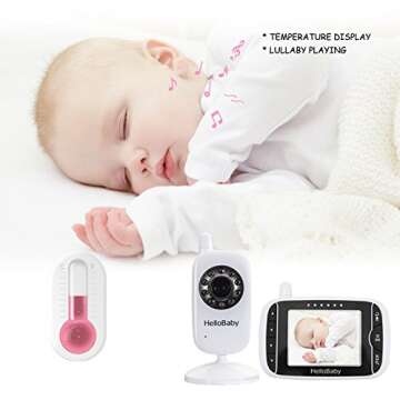 HelloBaby 3.2 Inch Video Baby Monitor with Night Vision & Temperature Sensor, Two Way Talkback System