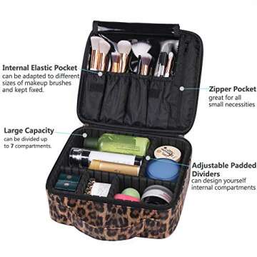 OXYTRA Makeup Bag Leopard Print PU Leather Travel Cosmetic Bag for Women Girls - Cute Large Makeup Case Cosmetic Train Case Organizer with Adjustable Dividers for Cosmetics Make Up Tools