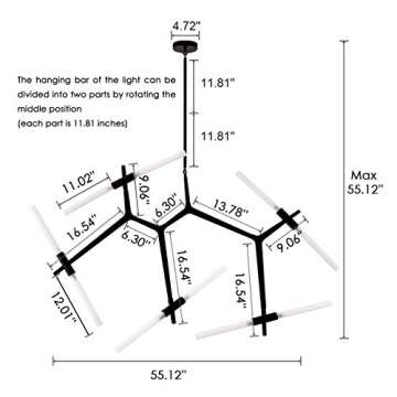 Weesalife Sputnik Modern Chandelier 10-Lights with Frosted Glass Shade, Pendant Lighting Fixture, Matte Black & Industrial Retro Style, for Dining Room, Living Room, Kitchen Island, Farmhouse