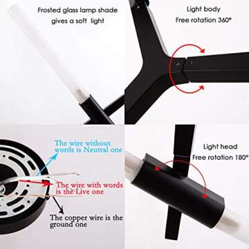 Weesalife Sputnik Modern Chandelier 10-Lights with Frosted Glass Shade, Pendant Lighting Fixture, Matte Black & Industrial Retro Style, for Dining Room, Living Room, Kitchen Island, Farmhouse