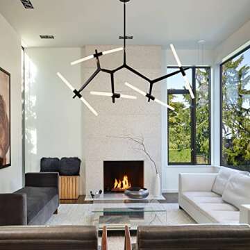 Weesalife Sputnik Modern Chandelier 10-Lights with Frosted Glass Shade, Pendant Lighting Fixture, Matte Black & Industrial Retro Style, for Dining Room, Living Room, Kitchen Island, Farmhouse