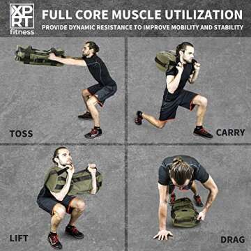 XPRT Fitness Workout Sandbag for Heavy Duty Workout Cross Training 7 Multi-positional Handles - Colo...