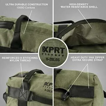 XPRT Fitness Workout Sandbag for Heavy Duty Workout Cross Training 7 Multi-positional Handles - Color Army Green/Black/Camo (Army Green, Small)
