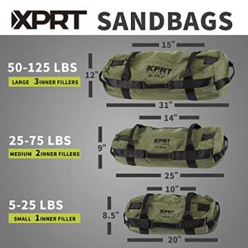 XPRT Fitness Workout Sandbag for Heavy Duty Workout Cross Training 7 Multi-positional Handles - Color Army Green/Black/Camo (Army Green, Small)