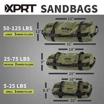 XPRT Fitness Workout Sandbag for Heavy Duty Workout Cross Training 7 Multi-positional Handles - Color Army Green/Black/Camo (Army Green, Small)