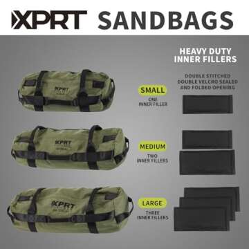 XPRT Fitness Workout Sandbag for Heavy Duty Workout Cross Training 7 Multi-positional Handles - Color Army Green/Black/Camo (Army Green, Small)