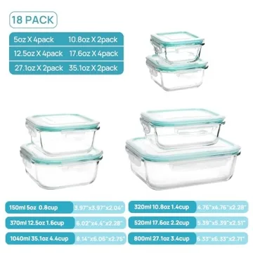Vtopmart 18-Pack Leakproof Glass Food Storage Containers