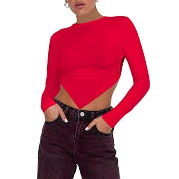 Chic Remidoo Long Sleeve Crop Top for Women in B-Red