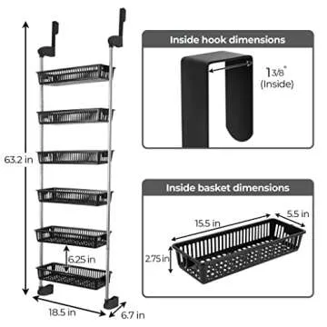 Smart Design Over-the-Door Organizer for Storage – Perfect for Pantry Organization, Bedroom, Bathroom Storage, Playroom, or Kitchen - Adjustable Steel Frame with 6 Baskets & Wall Mount – Black
