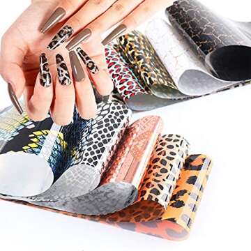 KZBTRBT Leopard Nail Foils, 10pcs Holographic Animal Design Stickers, Acrylic Nails Decorations, Sta...