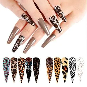 KZBTRBT Leopard Nail Foils, 10pcs Holographic Animal Design Stickers, Acrylic Nails Decorations, Starry Sky Leopard Print, for Women Manicure