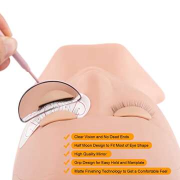 Pink Lash Mirror for Eyelash Extensions - Large Half Moon Stainless Steel Inspection Mirror