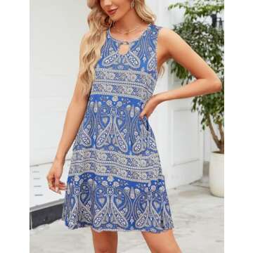 SimpleFun Sundresses for Women Beach Short Boho Dresses Summer Flowy Tank Dress Cruise Outfits Blue,...