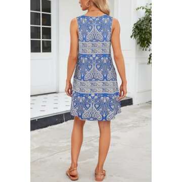 SimpleFun Sundresses for Women Beach Short Boho Dresses Summer Flowy Tank Dress Cruise Outfits Blue,L