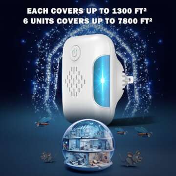 Ultrasonic Pest & Mouse Repeller, Indoor Pest Control, Ultrasonic Pest Repellent, Indoor Pest Control for Home, Kitchen, Office, Warehouse, Hotel, Two Mode Switching, 6 Packs