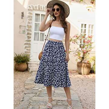 Lyrur Women's Flowy Floral Midi Skirt with Pockets