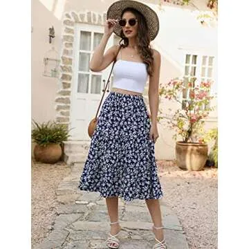 Lyrur Women's Flowy Floral Midi Skirt with Pockets