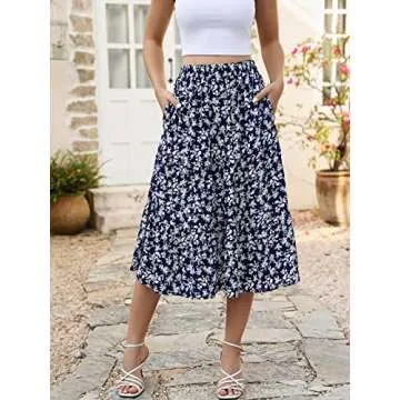 Lyrur Women's Flowy Floral Midi Skirt with Pockets