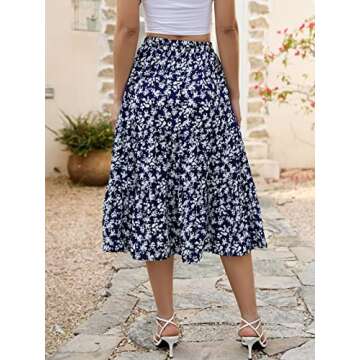 Lyrur Women's Flowy Floral Midi Skirt with Pockets