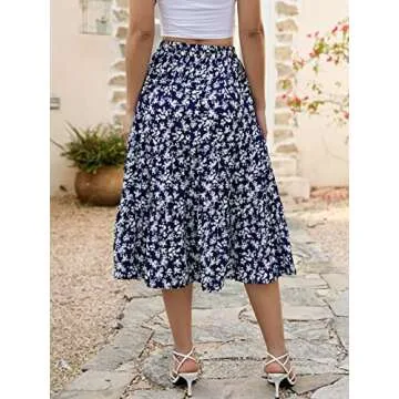 Lyrur Women's Flowy Floral Midi Skirt with Pockets