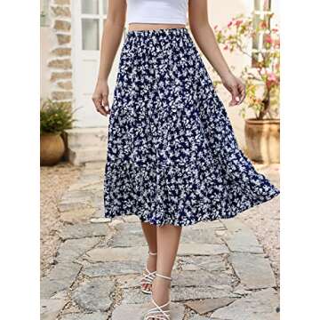 Lyrur Women's Flowy Floral Midi Skirt with Pockets