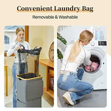 Laundry Hamper with Lid, 100L Large Laundry Basket, Clothes Hamper with Clear Window Visible, Removeable Laundry Bags for Bathroom Bedroom Home, Toy Organizer, Laundry Room