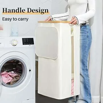 Laundry Hamper with Lid, 100L Large Laundry Basket, Clothes Hamper with Clear Window Visible, Removeable Laundry Bags for Bathroom Bedroom Home, Toy Organizer, Laundry Room