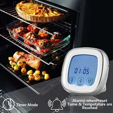 Touchscreen Digital Food Thermometer - Instant Read Meat Thermometer with Timer Alert and Long Food Grade Probe for Kitchen Cooking BBQ Grill Smoker