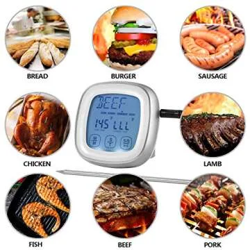 Touchscreen Digital Food Thermometer - Instant Read Meat Thermometer with Timer Alert and Long Food Grade Probe for Kitchen Cooking BBQ Grill Smoker