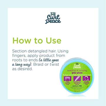 Just For Me Curl Peace Braiding & Twisting Grip Glaze - Holds & Reduces Frizz, Contains Flaxseed, Avocado Oil & Black Castor Oil, Nourishes & Strengthens Hair 5.5 oz