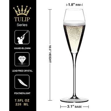 AOOE Hand Blown Crystal Champagne Flutes Set of 4