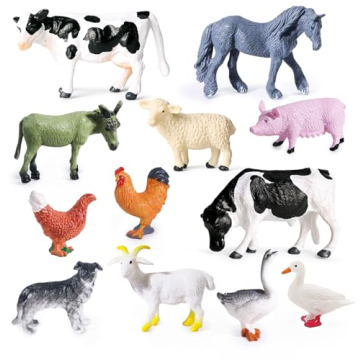 SIENON 12Pcs Realistic Mini Farm Animal Figurines - Plastic Barn Playset, Cake Toppers, Educational ...