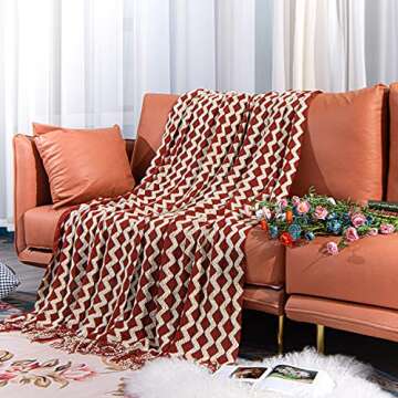 Lightweight Acrylic Knitted Throw Blanket with Tassels