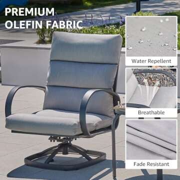 NATURAL EXPRESSIONS Patio Bistro Set, 3 Piece Outdoor Swivel Glider Rocking Chairs, Conversation Furniture with 2 Highback Rockers, 1 Metal Table and 5" Cushion for Backyard,Porch,Poolside,350lb.