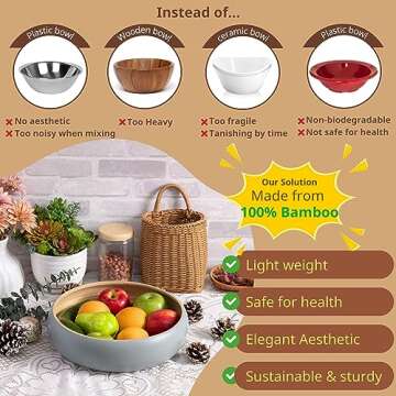 CLAYNIX Bamboo Fruit Bowl, Decorative Bowl For Kitchen Counter, Large Serving Bowl, Or Fruit Basket ...