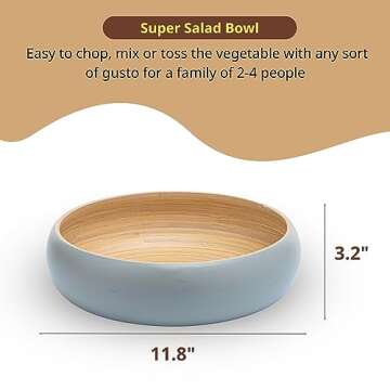 CLAYNIX Bamboo Fruit Bowl, Decorative Bowl For Kitchen Counter, Large Serving Bowl, Or Fruit Basket For Kitchen (Gray)