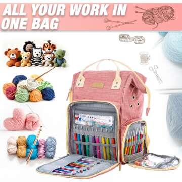 MODDA Knitting Bag Backpack, Yarn Storage Organizer Travel Crochet Bag with USB Charging Port, Large...