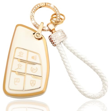 Luxurious OLLEN Soft TPU Key Fob Cover with Bling Keychain for GMC Chevy