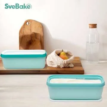 Ice Cream Storage Containers with Lids 2 PACK - 1.5 Quarts Homemade Ice Cream Tubs, Freezer Containers, Turquoise & Green