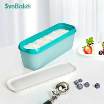 Ice Cream Storage Containers with Lids 2 PACK - 1.5 Quarts Homemade Ice Cream Tubs, Freezer Containers, Turquoise & Green