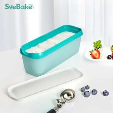 Ice Cream Storage Containers with Lids 2 PACK - 1.5 Quarts Homemade Ice Cream Tubs, Freezer Containers, Turquoise & Green
