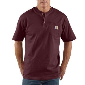 Carhartt Men's Workwear Pocket Henley Shirt, Port, Large