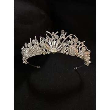Sunshinesmile Bride Silver Shell Crystal Crowns Bride tiara Wedding Crown Headpiece Wedding Hair Jewelry Accessories