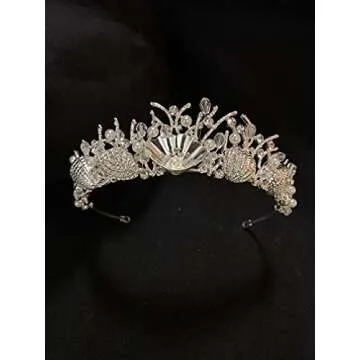 Sunshinesmile Bride Silver Shell Crystal Crowns Bride tiara Wedding Crown Headpiece Wedding Hair Jewelry Accessories
