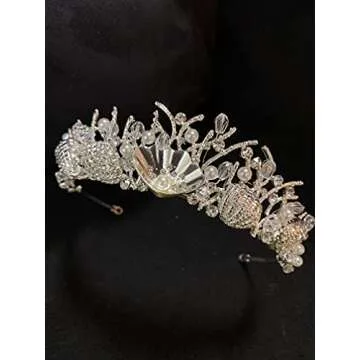 Sunshinesmile Bride Silver Shell Crystal Crowns Bride tiara Wedding Crown Headpiece Wedding Hair Jewelry Accessories