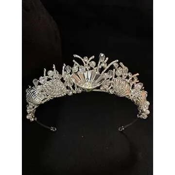 Sunshinesmile Bride Silver Shell Crystal Crowns Bride tiara Wedding Crown Headpiece Wedding Hair Jewelry Accessories